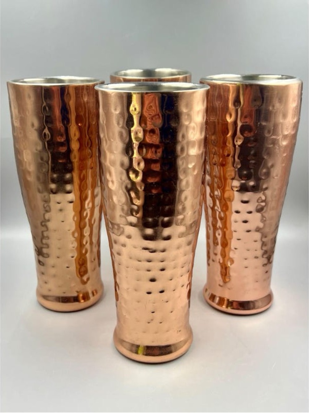 Double Walled Stainless/Hammered Copper  Tumbler Set